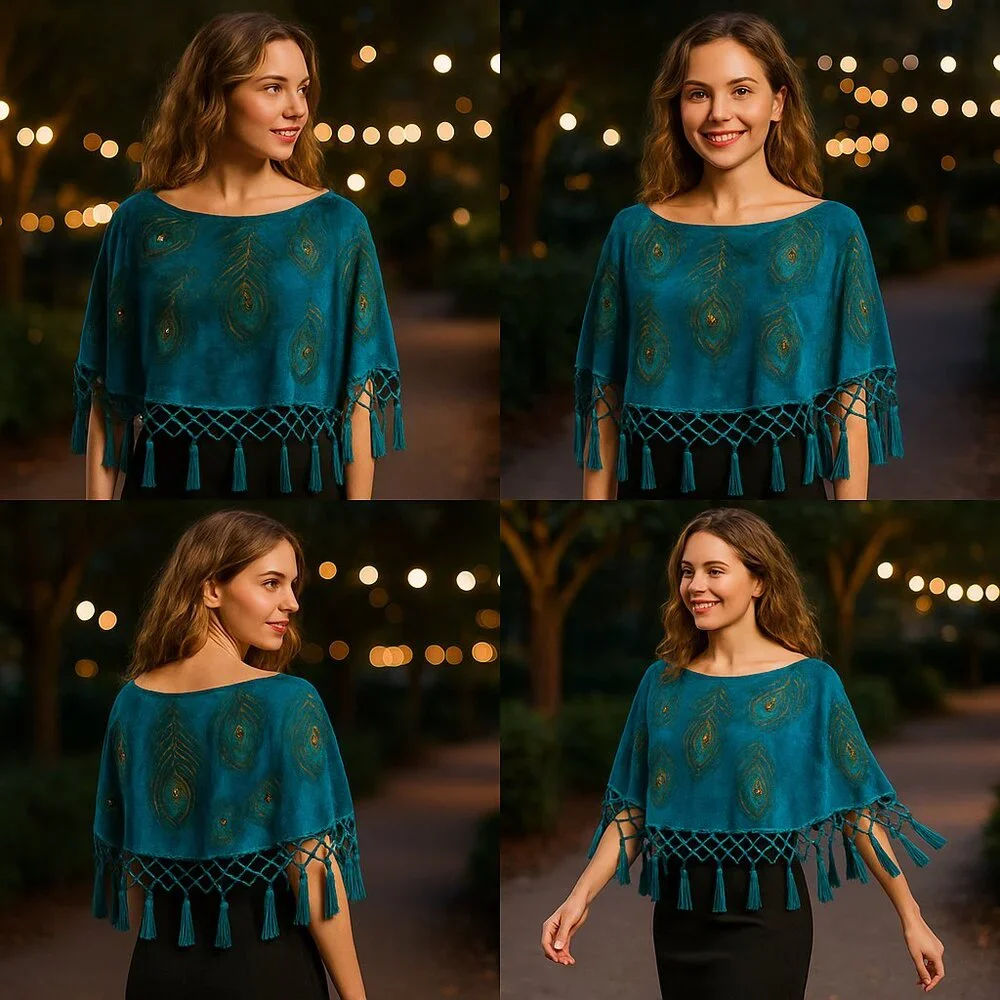 Vintage FST USA Silk & Rayon Peacock Embroidered Shawl – Boho Luxe Evening Wrap